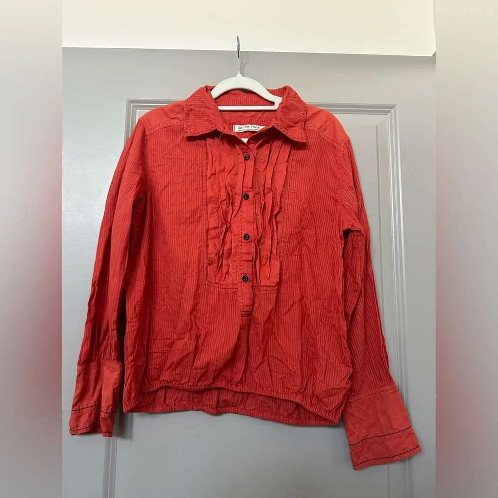 We The Free Orange Button Down Cotton Shirt